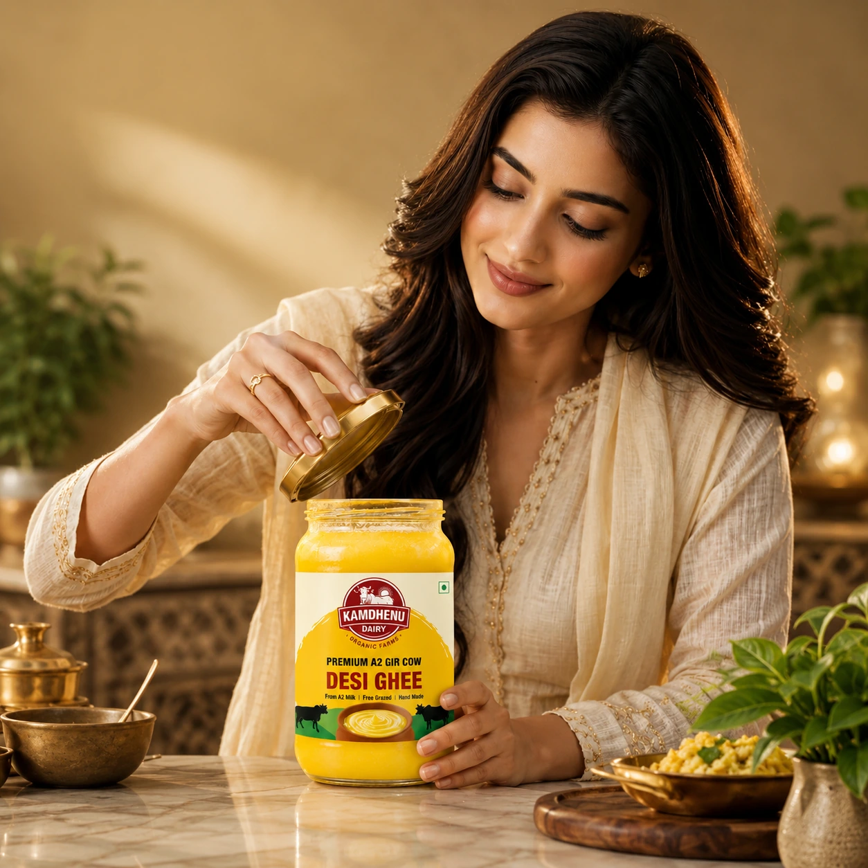 Kamdhenu Dairy A2 Desi Cow Ghee in use